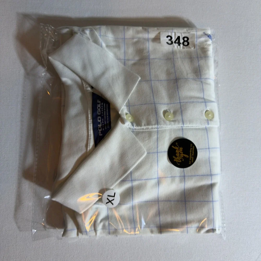 Polo Golf Ralph Lauren Mens XL White Blue Windowpane Check Preppy shirt